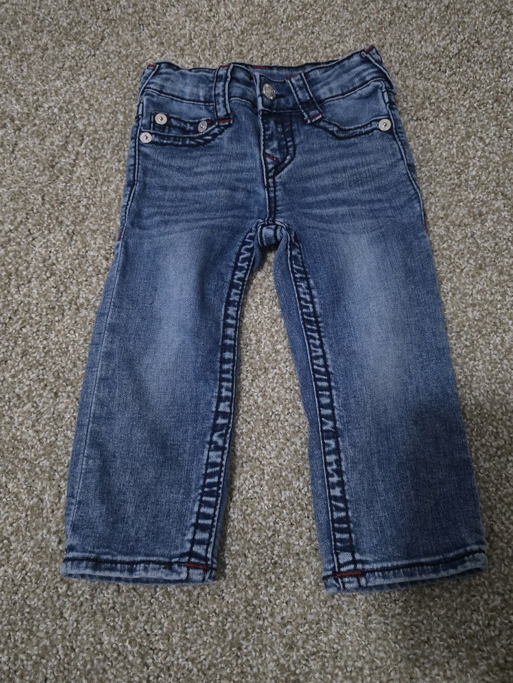 True Religion Toddler Boys Geno Slim Straight Jeans Size 2T Blue Contrast Stitch